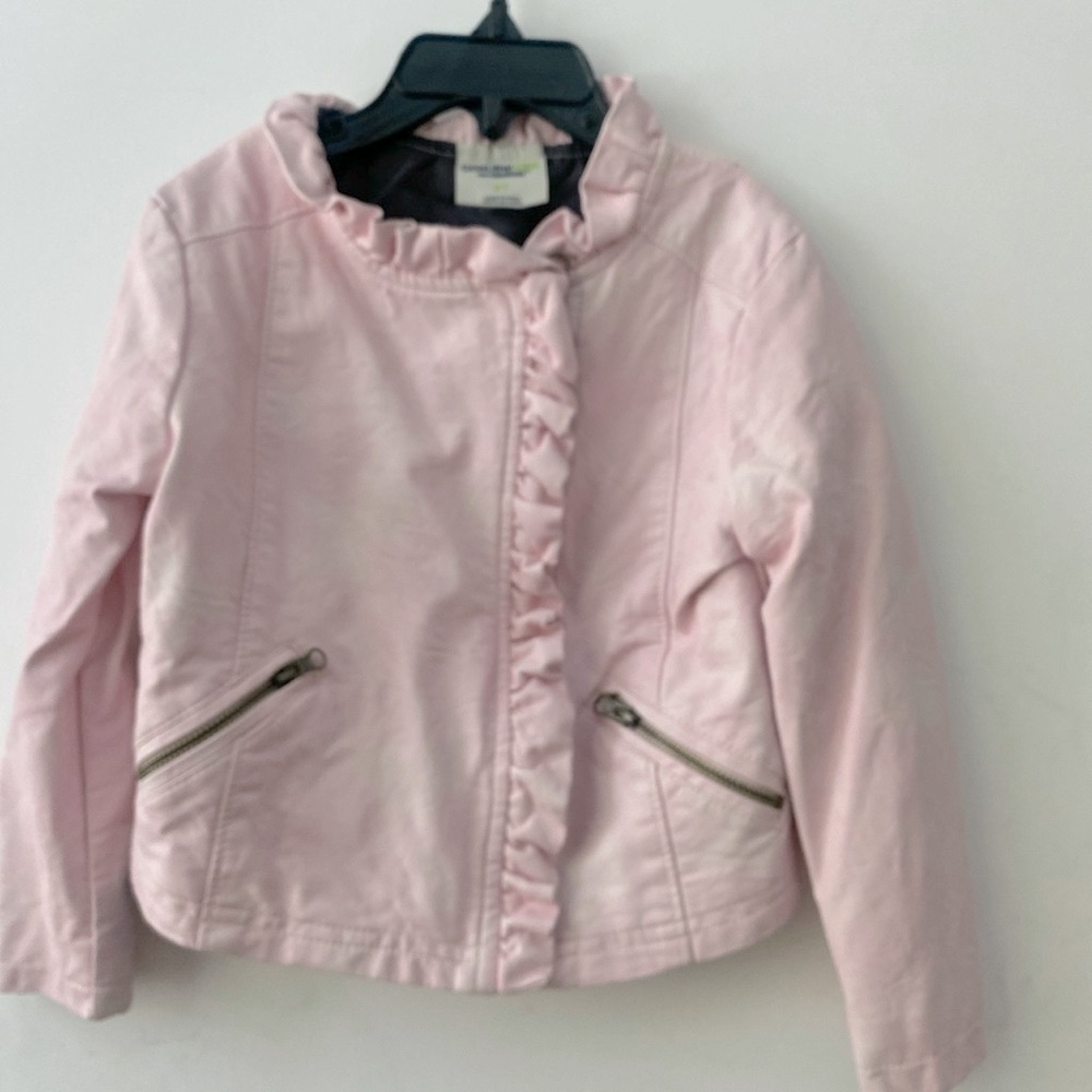 Genuine kids from Oshkosh blush Pink faux leather Ruffled Kids girl Jacket sz 3T